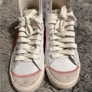 Nike White and Red High-Top Sneakers